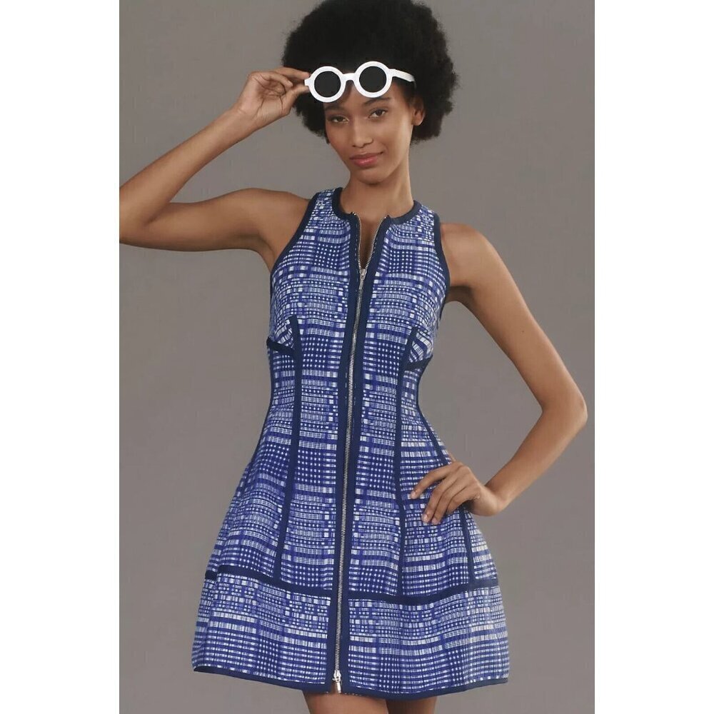 NWT Anthropologie Sleeveless Sculpted Mini Dress 4P Blue Fit & Flare Mod